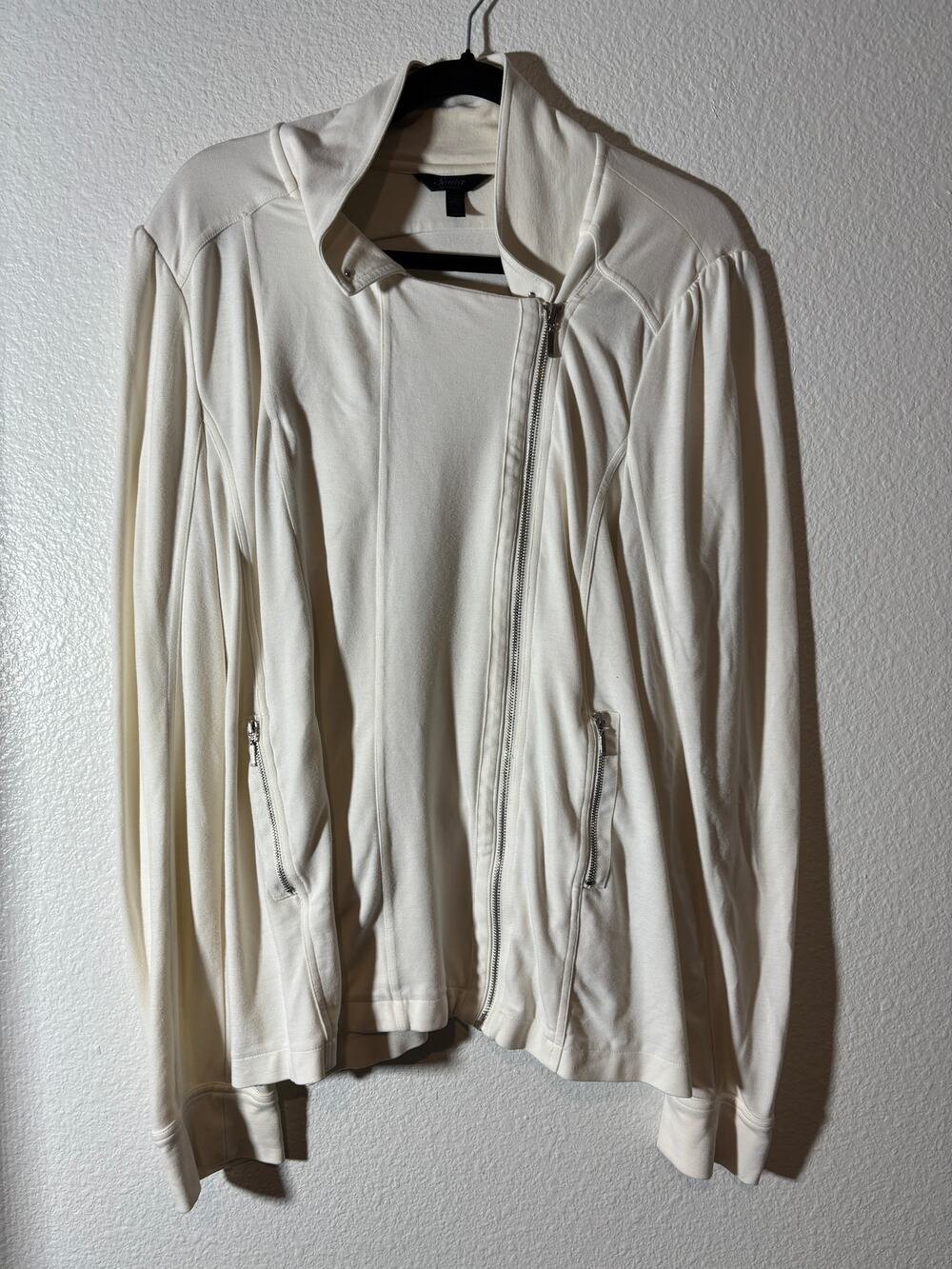 Soma Intimates Size L White Perfect Ponte Asymmetric Zip-Front Lounge Jacket